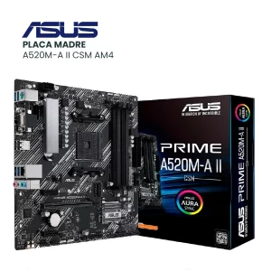 PLACA MADRE ASUS PRIME A520M-A II CSM AM4, 4SLOT, AMD, M
