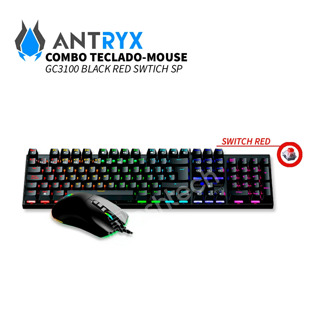 KIT GAMING ANTRYX TECLADO MECANICO+ MOUSE GC3100 BLACK RED SWTICH(1)