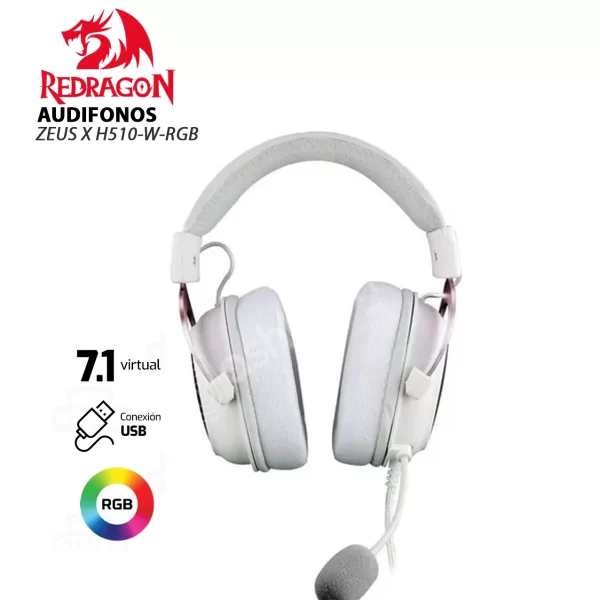 AURICULAR REDRAGON ZEUS X RGB H510 W C CABLE RGB BLANCO