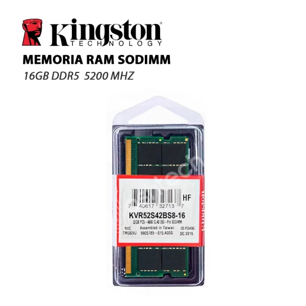 MEMORIA RAM SODIMM KINGSTON 16GB DDR5 5200 MHZ.