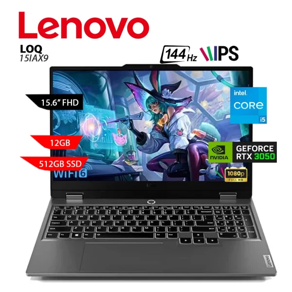 LAPTOP LENOVO LOQ 15IAX9- I5 12450HX, 12GB, 512GB, RTX 3050 6GB, 15.6 FHD