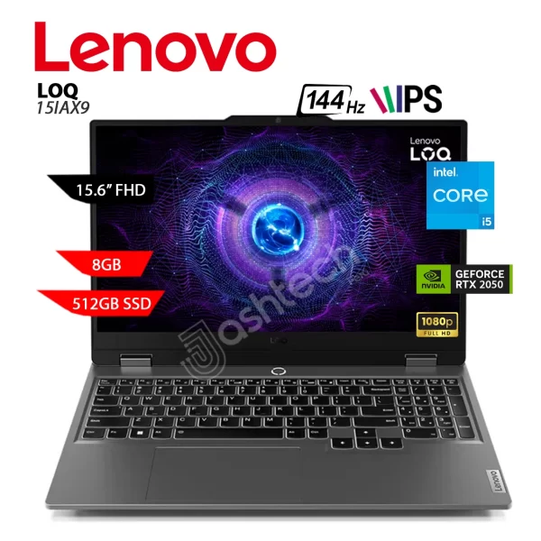 LAPTOP LENOVO LOQ 15IAX9- I5 12450HX, 8GB, 512GB, RTX 2050 4GB, 15.6 FHD, W11