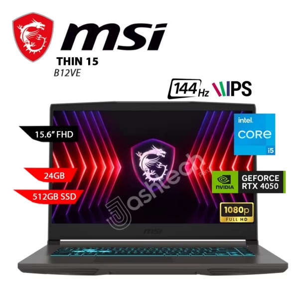 LAPTOP MSI THIN 15 B12VE-I5 12450H, 24GB, 512GB, RTX 4050 6GB, 15.6 FHD IPS, W11