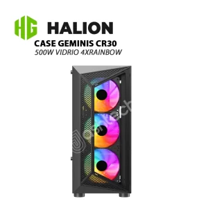 Case GAMER HALION GEMINIS CR30 NEGRO 500W VIDRIO 4XRAINBOW