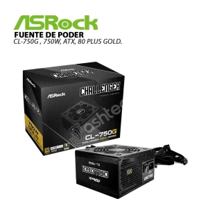 Fuente DE PODER ASROCK CL-750G , 750W, ATX, 80 PLUS GOLD.