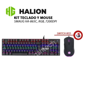 Kit TECLADO MECANICO+MOUSE GAMER HALION SMAUG HA-865C, RGB, 7200DPI
