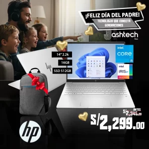Laptop HP PAVILION PLUS 14- EH 1002LA, INTEL CORE I5-1340P, 16GB DDR5, SSD 512GB, 14" ,W11 + MOCHILA