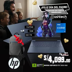 LAPTOP HP Victus 15-FA0007LA I7-12650H, 16GB, 1TB, RTX 3050 4GB, 15.6" FHD, W11 +MOCHILA